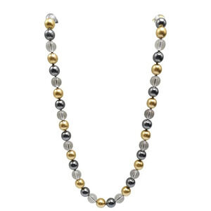 Joan Rivers Gray Silver Clear Champagne Beaded Faux Pearl Necklace 31"